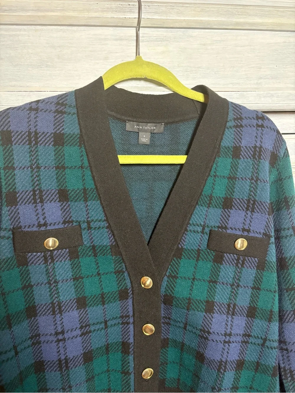 Ann‎ Taylor Blackwatch Plaid Cardigan Preppy Grandpa Country Club Academia